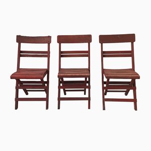 Sedie Rimini Mid-Century con struttura in legno rosso e doghe, set di 3