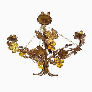 Vintage Chandelier with Grapevine Leaves and Murano Glass from Ferro Art, 1970s