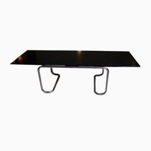Tavolo da pranzo o scrivania allungabile con gambe in acciaio cromato e ripiano in quercia nera, anni '60