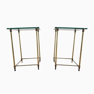 French Regency Style Brass and Glass Sofa Tables, 1960s, Set of 2
