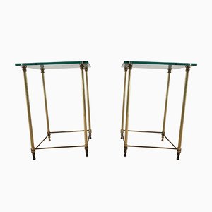 French Regency Style Brass and Glass Sofa Tables, 1960s, Set of 2