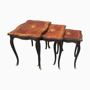 Marquetry Nesting Tables with Cabriole Shaped Legs, 1950s, Set of 3