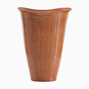 Skandinavische Vase mit Eingraviertem Muster & Rot-Brauner Hasenfell Lasur von Gunnar Nylund für Rörstrand, 1950er
