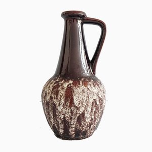 Vaso Fat Lava Glaze marrone con manici di Bay Keramik, anni '70