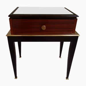 Table de Chevet Art Déco en Acajou et en Laiton, 1940s