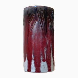 Cylindrical Oxblood and Drip Glaze Ceramic Vase from Helge Bjufstrom, 1960s