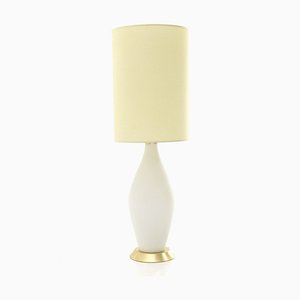 Opaline Glass and Brass Table Lamp with Parchment Shade, 1950s