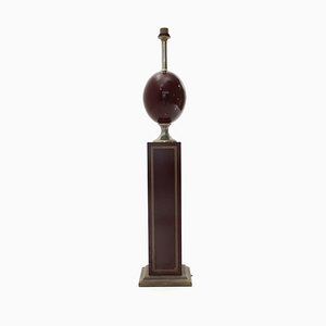 Brass and Burgundy Lacquered Wood Floor Lamp, 1970s