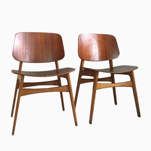 Set of Mid-Century Danish Teak and Oak Model 155 Shell Chairs by Børge Mogensen for Søborg