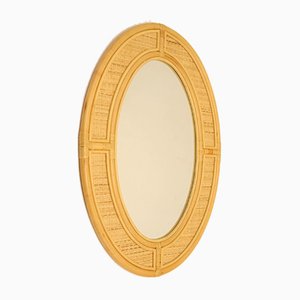 Espejo de pared vintage grande ovalado de bambú