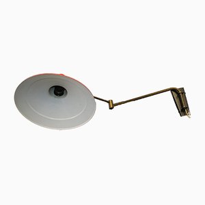Highly Frosted Wall Light with Articulated Arm and Red Shade from Anvia, 1950s