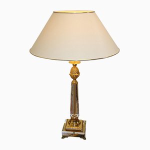 Lampada da tavolo Hollywood Regency in vetro acrilico con elementi dorati