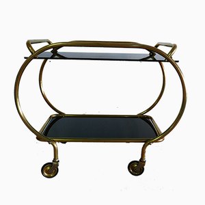 Brass and Black Glass Serving Trolley from Grünstadt, 1950s