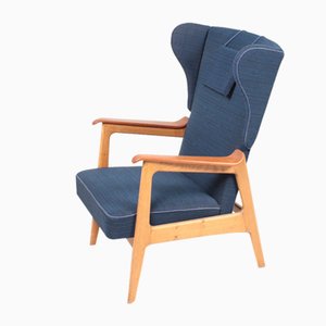 Mid-Century Danish Teak and Oak Wing Back Lounge Chair, 1960s
