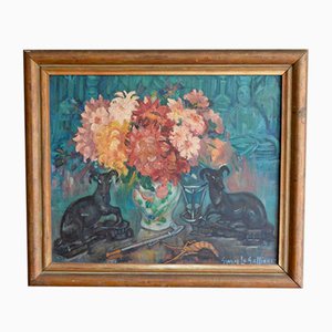 Peinture à l'Huile Fleurs et Nature Morte par Gwenn Le Galienne, 1930s