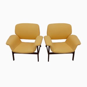 Modell 849 Sessel aus Palisander und Gelbem Stoff von Gianfranco Frattini für Cassina, 1950er, 2er Set