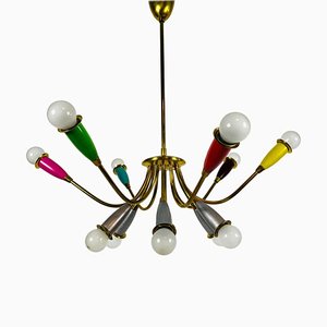 Mid-Century Italian Brass 12-Arm Sputnik Chandelier Attributed to Arredoluce, 1950s