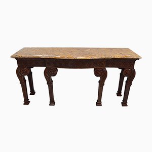 Mesa consola estilo Louis XVI grande de caoba con superficie de mármol, siglo XIX