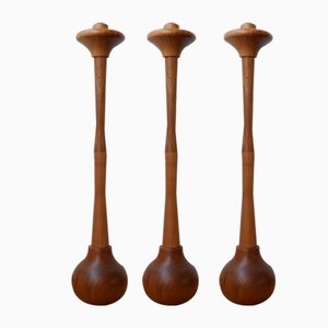 Hohe Mid-Century Kerzenhalter aus Holz, 1960er, 3er Set