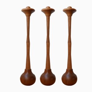 Mid-Century Tall Wooden Candleholders, 1960s, Set of 3
