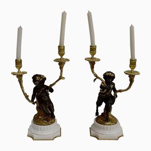 19th Century Bronze Candleholders, Set of 2