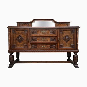 Large 19th Century Catalan Spanish Buffet with Drawers and Mirror Crest