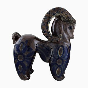 Large Ram Figure in Glazed Ceramic, 1980s