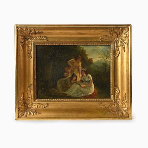 French School Artist, Reading in the Woods, Late 18th Century, Oil Painting, Framed