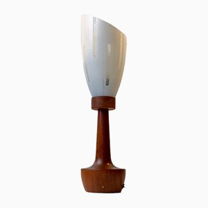 Moderne skandinavische Tischlampe aus Teak, Messing & gestreiftem Glas, 1960er