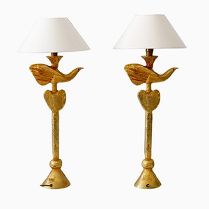 Gilt Bronze Dove Table Lamps by Pierre Casenove for Fondica, France, 1980s, Set of 2