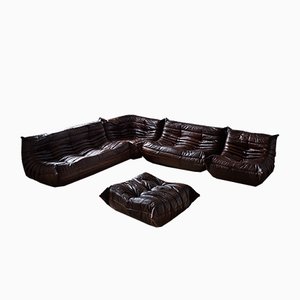 Vintage Togo Set aus schwarzem Leder von Michel Ducaroy für Ligne Roset