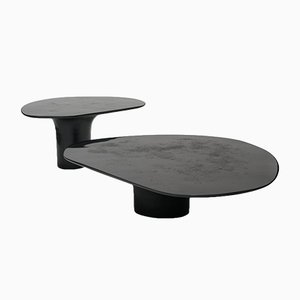NR Black Edition Hand-Sculpted Liquid Metal Low Cocktail Table Coupling Set by Privatiselectionem, Set of 2