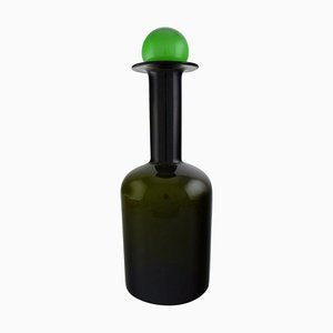 Large Vase Bottle in Green Art Glass with Green Ball by Otto Brauer for Holmegaard, 1960s