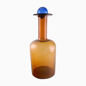 Vase Bottle in Brown Art Glass with Blue Ball by Otto Brauer for Holmegaard, 1960s
