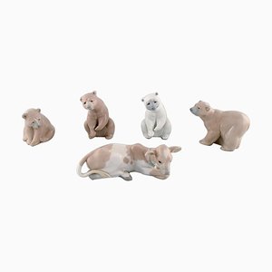 Vintage Spanish Porcelain Bears and Calf Figurines from Lladro, 1980s, Set of 5