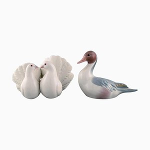 Piccioni in porcellana vintage e figurine Mandarin Duck di Lladro, Spagna, anni '80, set di 2