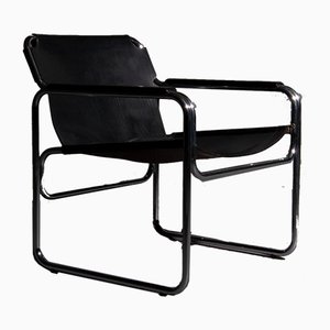 Tube Chair with Seat and Armrests of Saddle Leather in Black, 1960s
