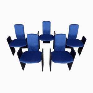 Esszimmerstühle aus Schwarz lackiertem Holz & Blauem Samtstoff von Arflex, 1960er, 5er Set