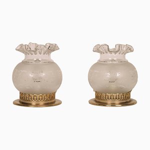 Art Nouveau Golden Metal and Murano Glass Table Lamps, 1920s, Set of 2