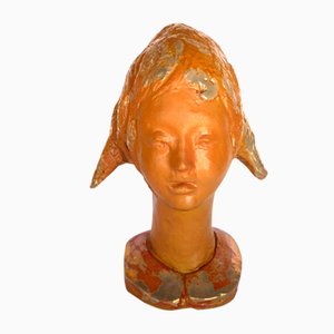 Escultura de cabeza infantil italiana de cerámica esmaltada de Silvano Fabbri, años 60