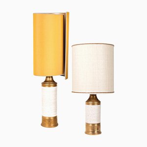 Birch Table Lamps with Silk Lampshade by Bitossi, 1960s, Set of 2