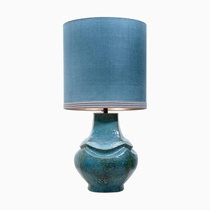 Ceramic Dutz Table Lamp with Silk Lampshade, 1960s