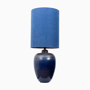 Large Ceramic Table Lamp with Silk Lampshade, 1960s