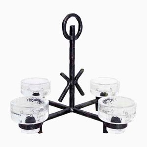 Art Deco Wrought Iron and Glass Candleholder by Erik Höglund for Bostrom, 1960s