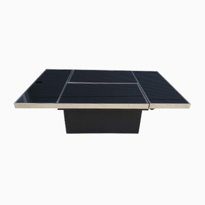 Table Basse Coulissante Vintage en Verre Noir et Chrome