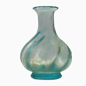 Art Deco Mint Blue Optical Glass Vase, 1920s