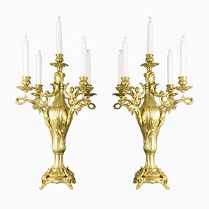 Large Louis XV Style Bronze Candleholders, 1920s, Set of 2