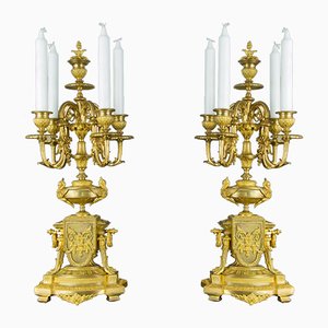 Antique Neoclassical Style Gilt Bronze Candleholders, Set of 2