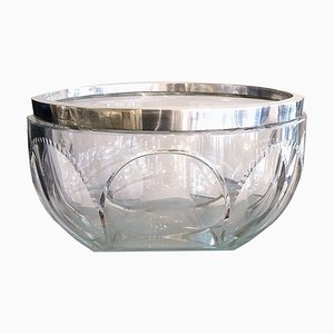 Large Art Deco Faceted Crystal and Silvered Bowl from Kirby Beard & Co, 1930s