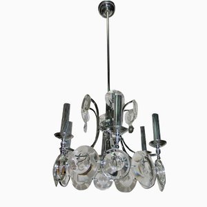 Steel and Crystal Chandelier by Oscar Torlasco for Esperia